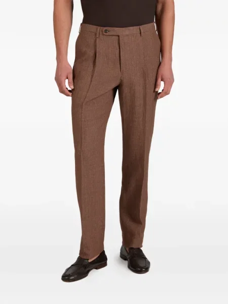 Λινό παντελόνι Incotex houndstooth καφέ