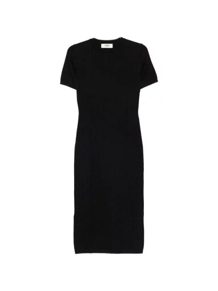 Rochie midi Fendi din jacard până la genunchi de costum negru