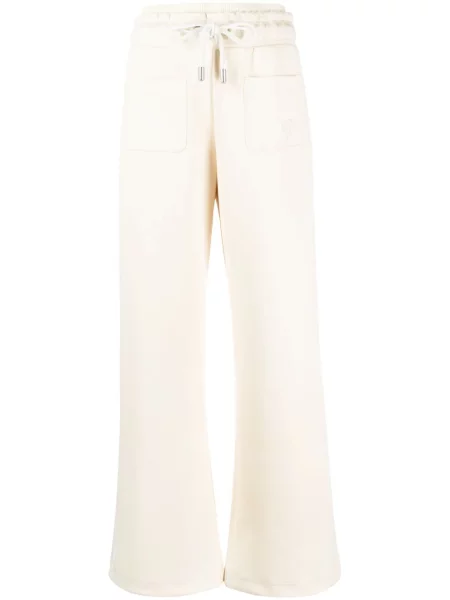 Pantaloni Off-white cu broderie evazate alergare alb