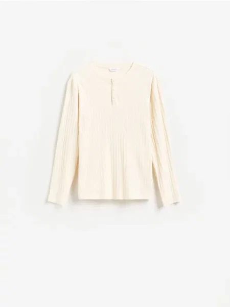 Reserved Tričko s dlhými rukávmi slim fit krémová