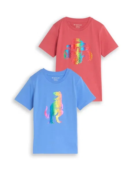 TOM TAILOR Tricou azuriu / galben / verde / pepene roșu