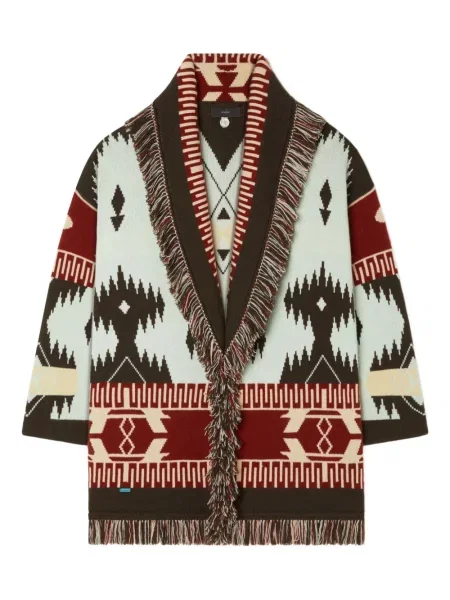 Cardigan Alanui cu franjuri din jacard albastru