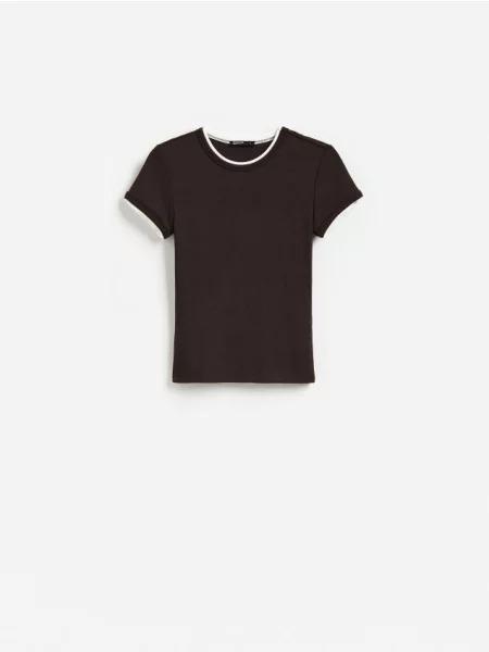 Reserved Tricou cu adaos de modal maro-închis maro