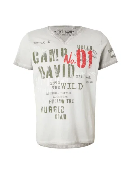 CAMP DAVID Póló szürke / olíva / piros fehér