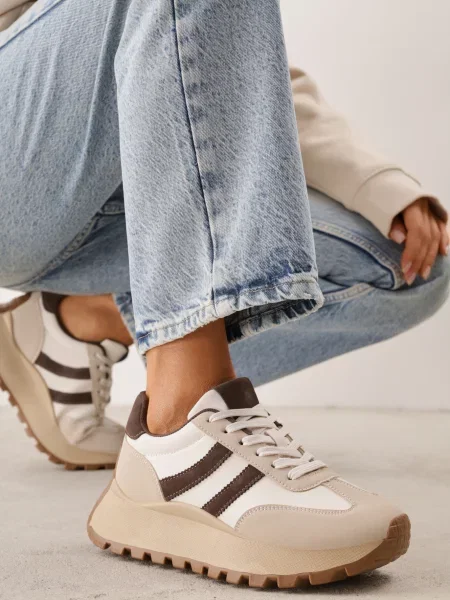 Sneakersy na Platformie z Geometrycznym Motywem Tillia brązowe