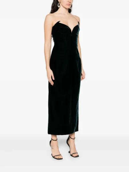 Rochie midi Mugler de catifea fără bretele verde