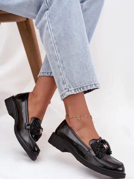 Lakované mokasíny D&a s mašlí černé