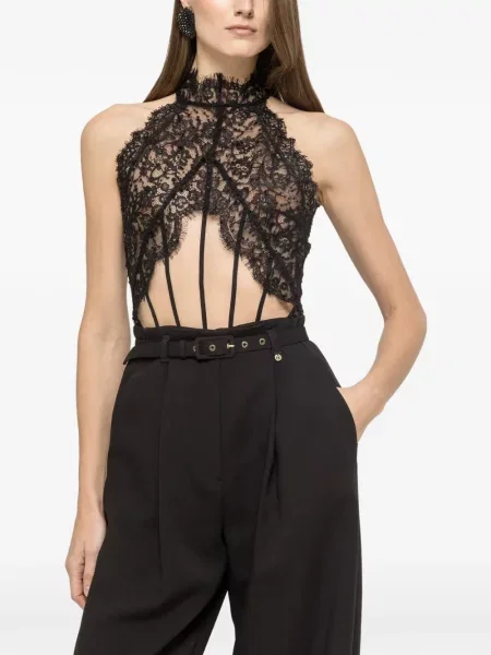 Body Nissa cu paiete din dantelă negru