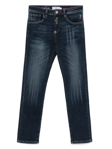 Jeansy straight leg dziecięce Philipp Plein niebieskie
