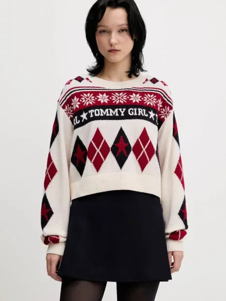 Tommy Jeans pulover de lână bej negru