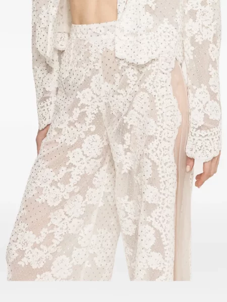 Панталон Nissa с дантела бяло