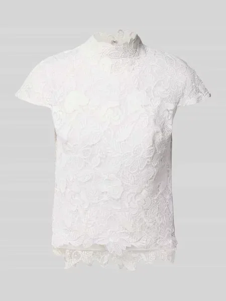 Bluzka o kroju slim fit z koronką szydełkową Luxuar biała