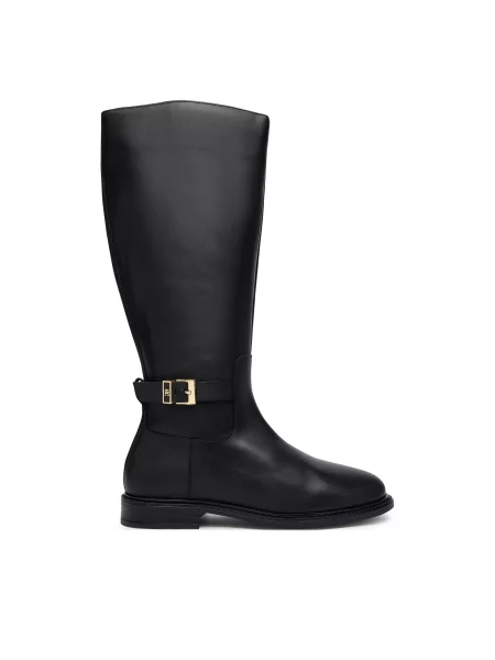 Čižmy Tommy Hilfiger Th Buckle Leather Knee Boot čierna
