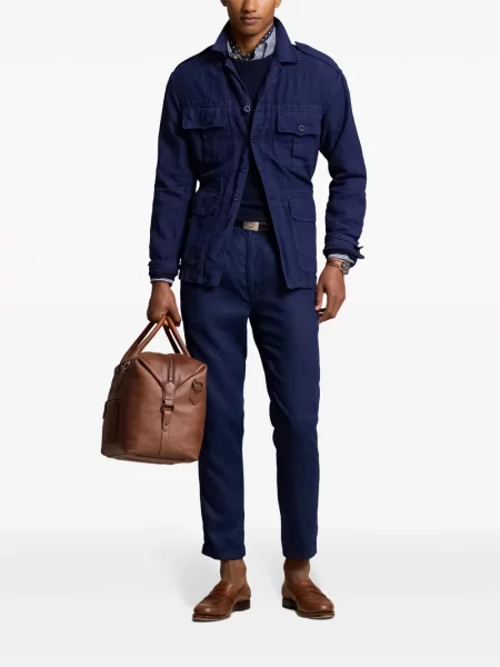 Pletena polo majica Polo Ralph Lauren s vezom visoki struk plava