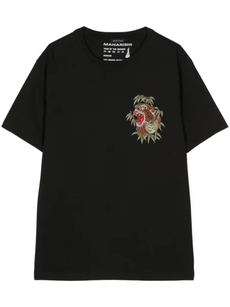 Tricou Maharishi cu broderie cu dungi de tigru negru