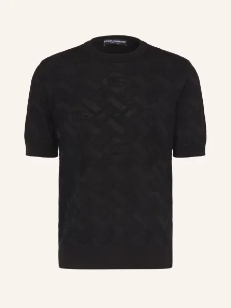 Dolce & Gabbana Dzianinowa Koszulka Polo Z Jedwabiu schwarz czarna
