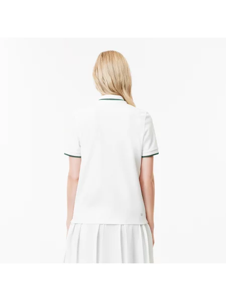 Lacoste Koszulka Tenisowa Polo Z Piki Z Kołnierzykiem W Kontrastowe Paski biała
