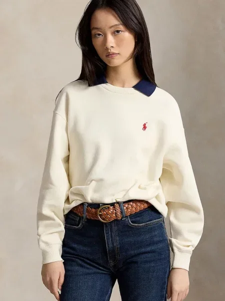 Polo Ralph Lauren dukserica za žene s pamukom bež
