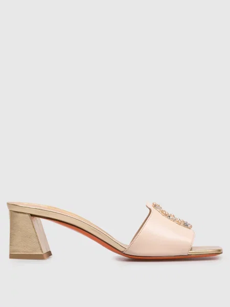 Шкіряні мюлі з кристалами та намистинами Santoni бежеві