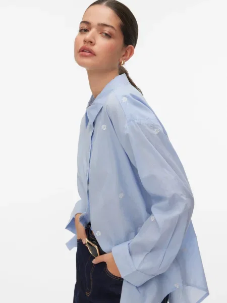 VERO MODA Bluză VMOdona albastru deschis alb
