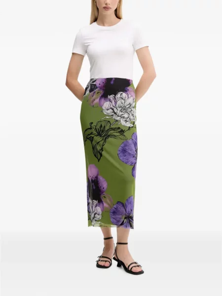 Fustă midi Desigual cu model floral cu imagine verde