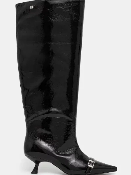 GANNI kozaki Eyelets Slouchy High Shaft Boot Naplack na małym czarny