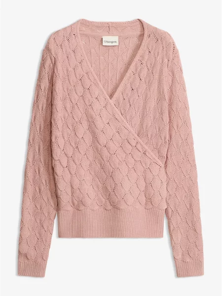 Sweter ażurowy w optyce kopertowego różowy