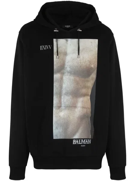 Hanorac cu glugă Balmain cu imagine negru