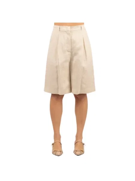 Lniane bermudy Max Mara Studio beżowe