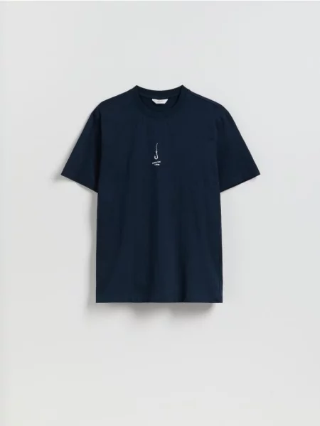 Reserved T-shirt regular z nadrukiem granatowy
