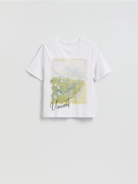 Reserved T-shirt z nadrukiem biały