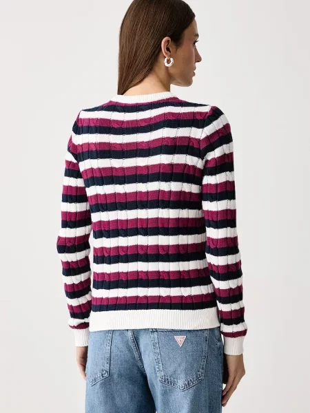 U.S. Polo Assn. sweter Stripe Crew Neck Cable biały