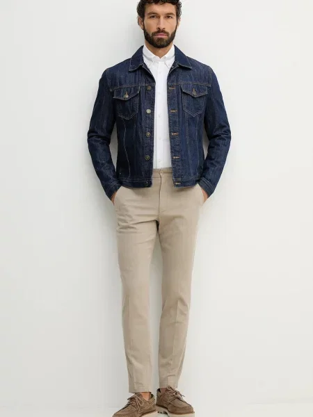 BOSS nohavice slim fit pánske s bavlnou béžová