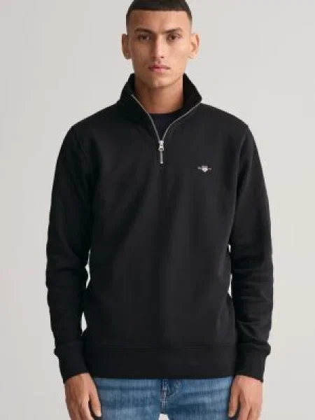 Kötött félig cipzáras szvetter Gant fekete