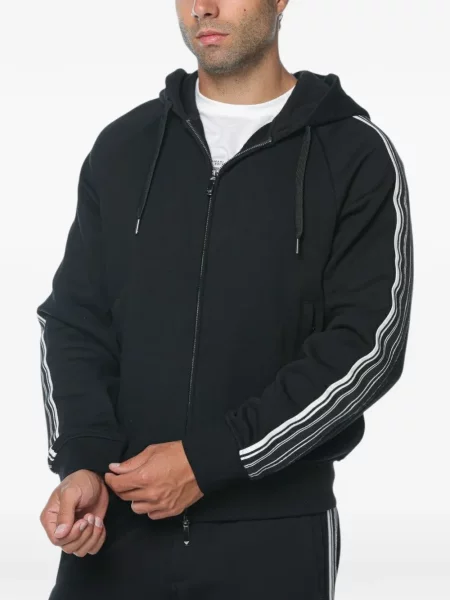 Hanorac cu glugă Emporio Armani cu dungi negru