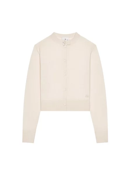 Kardigan Courreges wełniany na sprzączkę beżowy