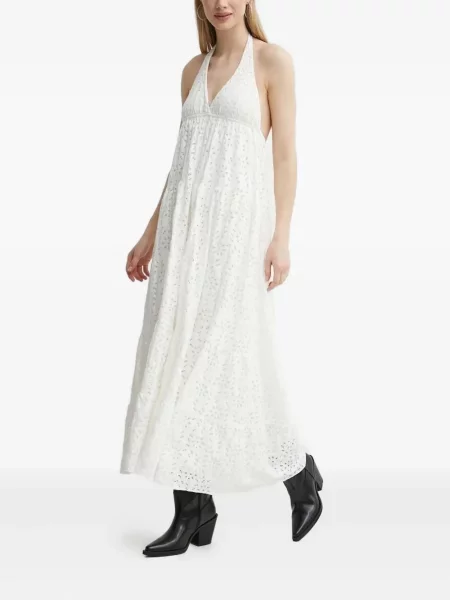 Rochie maxi Desigual cu broderie cu gât halter de costum alb
