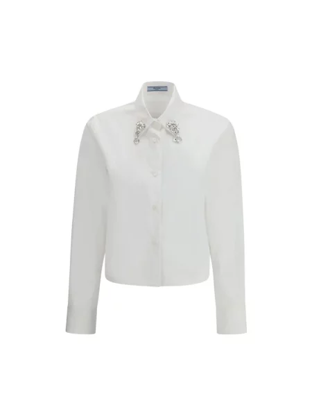Haftowana koszula Prada popelinowa biała