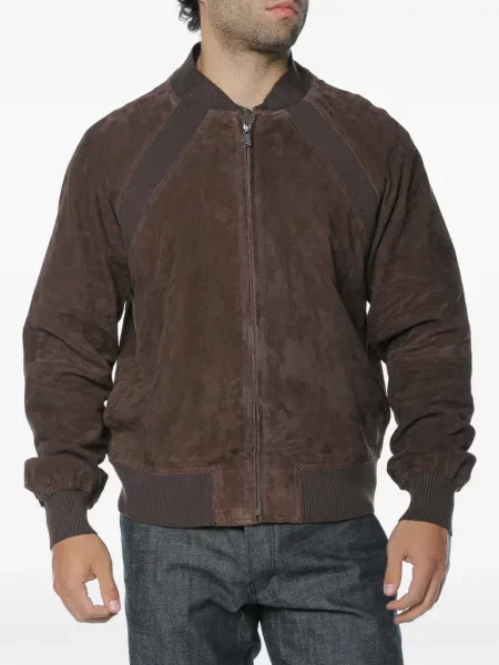 Geacă bomber Trussardi din piele de căprioară maro
