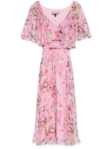 Rochie midi Nissa de mătase cu model floral cu imagine roz