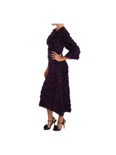 Sukienka midi Dolce And Gabbana z frędzli fioletowa