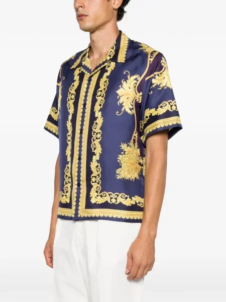 Cămașă Versace de mătase cu imagine violet