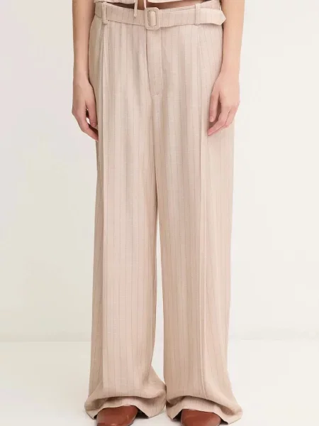 Mos Mosh pantaloni drept high waist bej