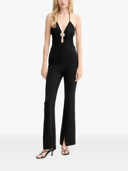 Body Bardot cu broderie cu model floral negru