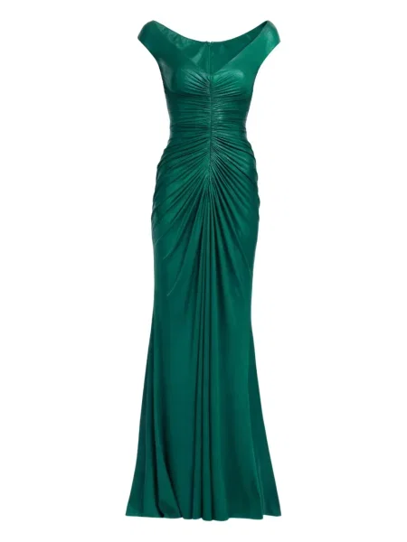 Rochie maxi Elie Saab din jerseu cu umerii deschiși de costum verde