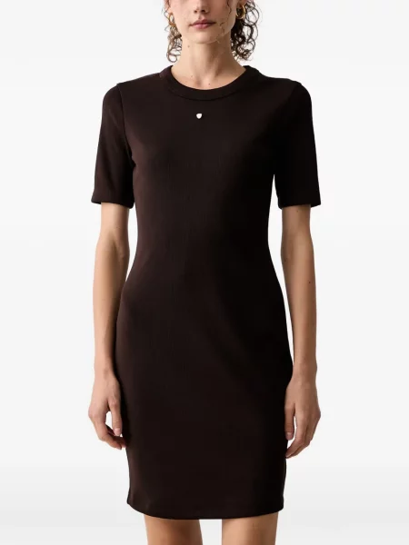 Rochie mini Armani Exchange tricotate cu autograf maro