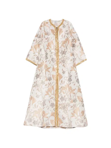 Sukienka maxi Baruni w kwiatki żakardowa garniturowa biała