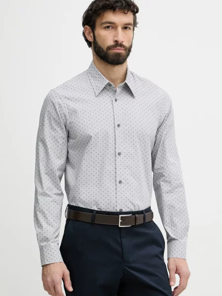 Armani Exchange košulja za muškarce od pamuka siva