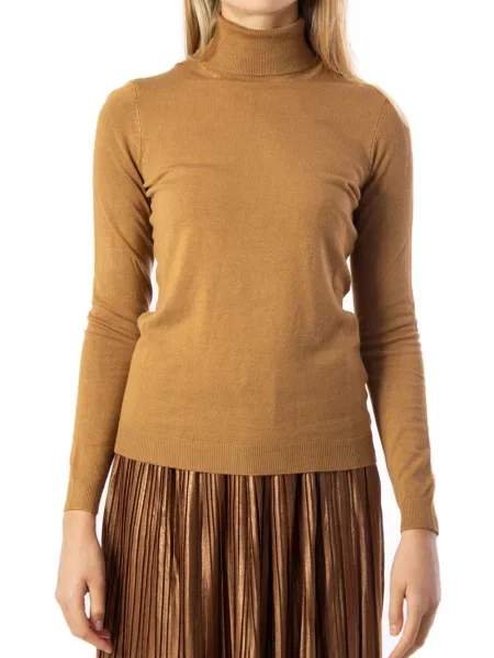 Pulover Vila Clothes cu guler înalt maro