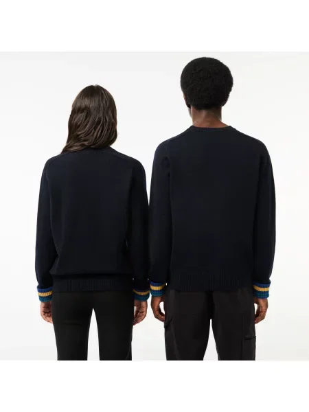 Lacoste Sweter Neo Heritage Unisex O Klasycznym Kroju Z Okrągłym Dekoltem granatowy